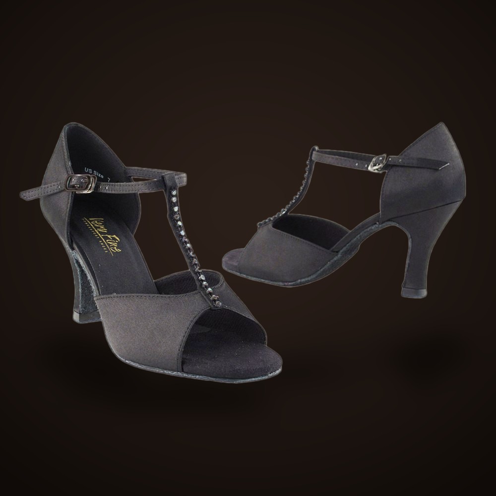 Dennis PaSamba Very Fine 1609 Black Satin, Latin dance shoes from Dennis PaSamba Dance Company in Chicago