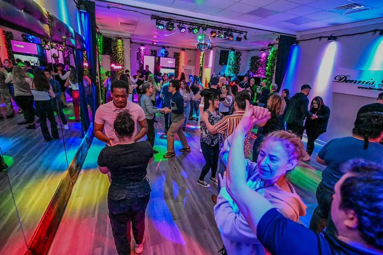 Packed Friday social dance floor at Dennis PaSamba studio