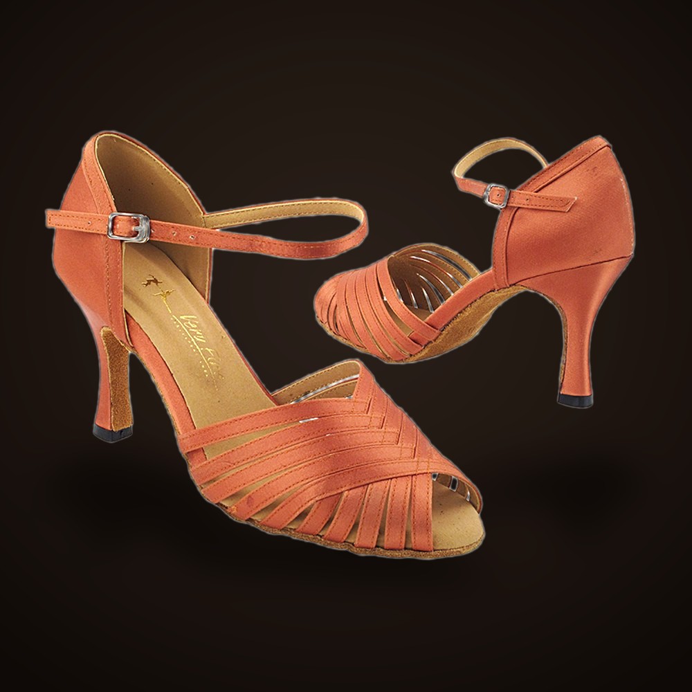 Dennis PaSamba Very Fine 1388LEDSS Dark Tan Satin, Latin dance shoes from Dennis PaSamba Dance Company in Chicago