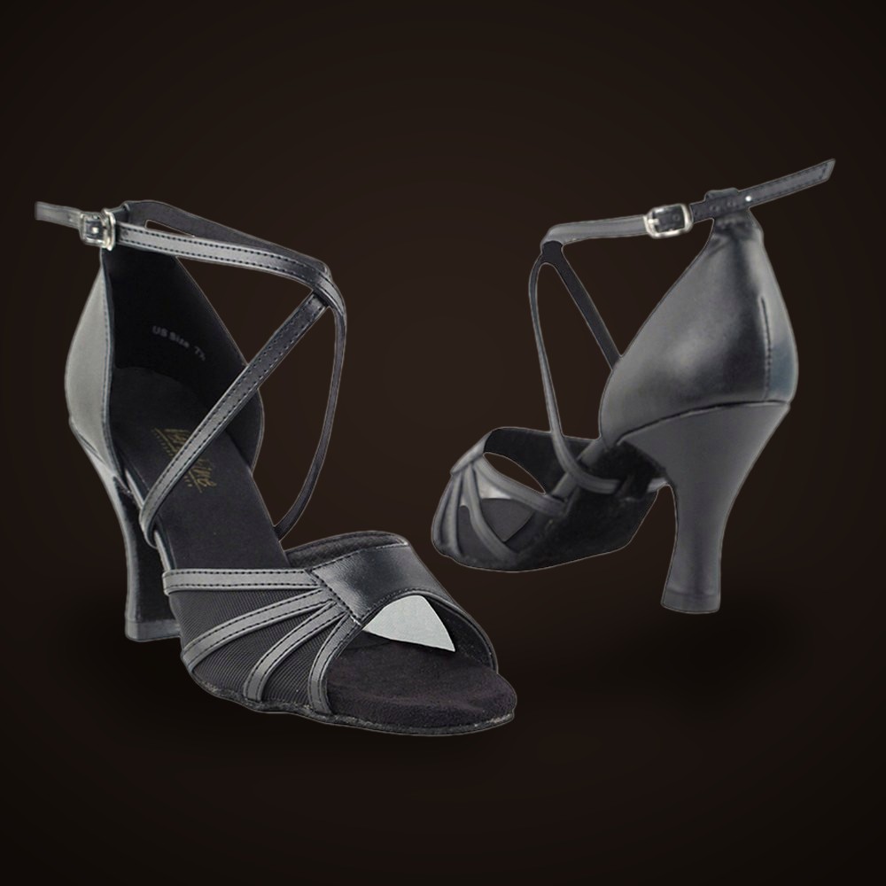 Dennis PaSamba Very Fine 1601 Black Leather_Black Mesh, Latin dance shoes from Dennis PaSamba Dance Company in Chicago