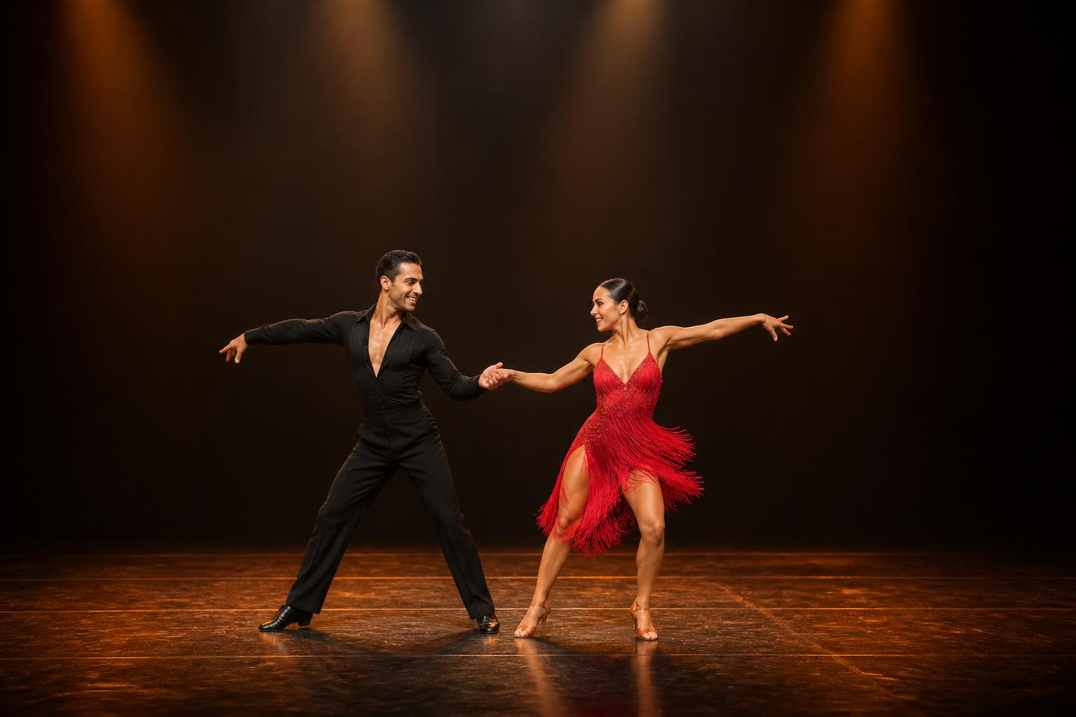 Dennis PaSamba performance couple in a dramatic Latin dance dip on stage