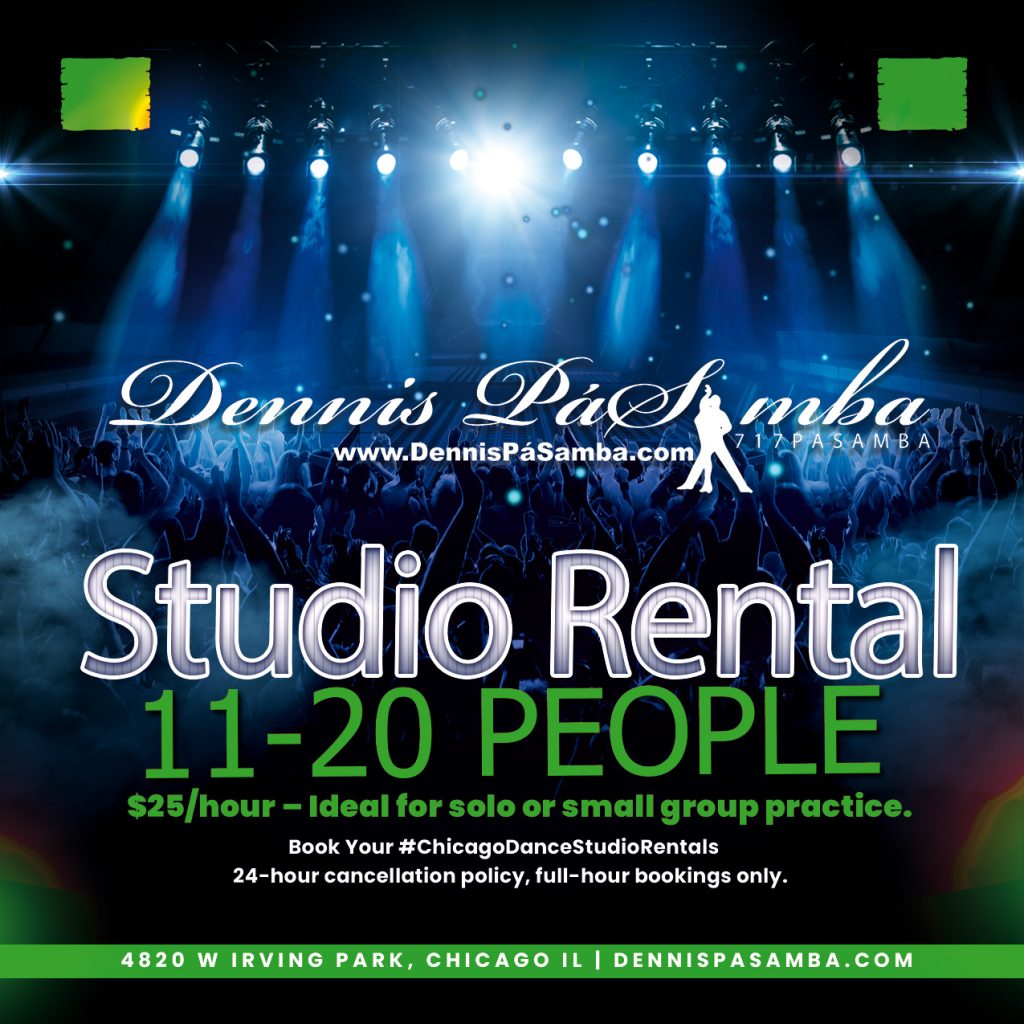 Rent a Chicago dance studio at Dennis PaSamba Dance Company (4820 W. Irving Park Rd, Chicago, IL 60641) for your dance rehearsals! Our spacious studio with high ceilings, mirrors, sound system, and ample parking is perfect for #ChicagoDanceStudioRentals. With 33+ years of experience and 500+ five-star reviews, we’re Chicago’s top choice for dancers, choreographers, and groups.