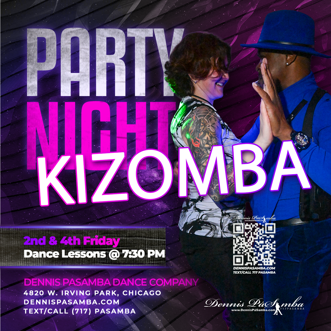 Group of dancers enjoying a Kizomba lesson on the 2nd and 4th Friday at 7:30 PM at Dennis Pasamba Dance Company in Chicago, located at 4820 W Irving Park Road