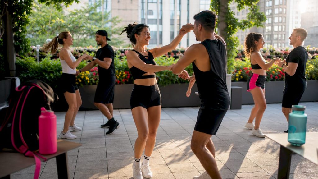 Group dancing and socializing in Chicago dance studio