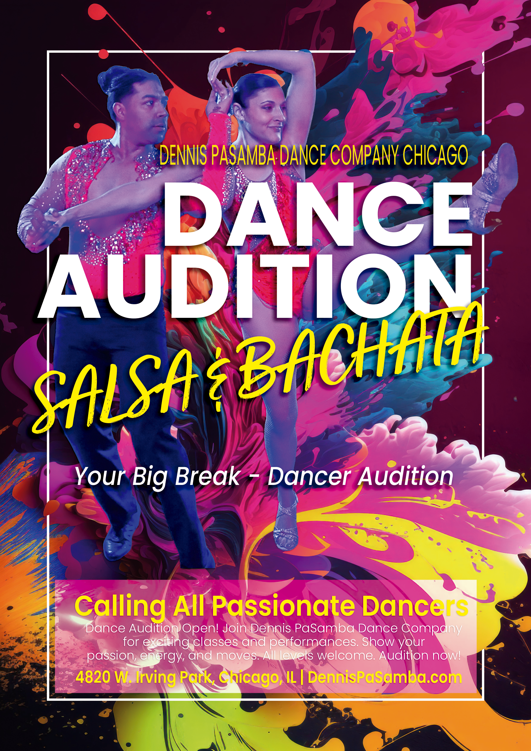 Energetic dancers auditioning at Dennis PaSamba Chicago studio, Latin dance group performance.